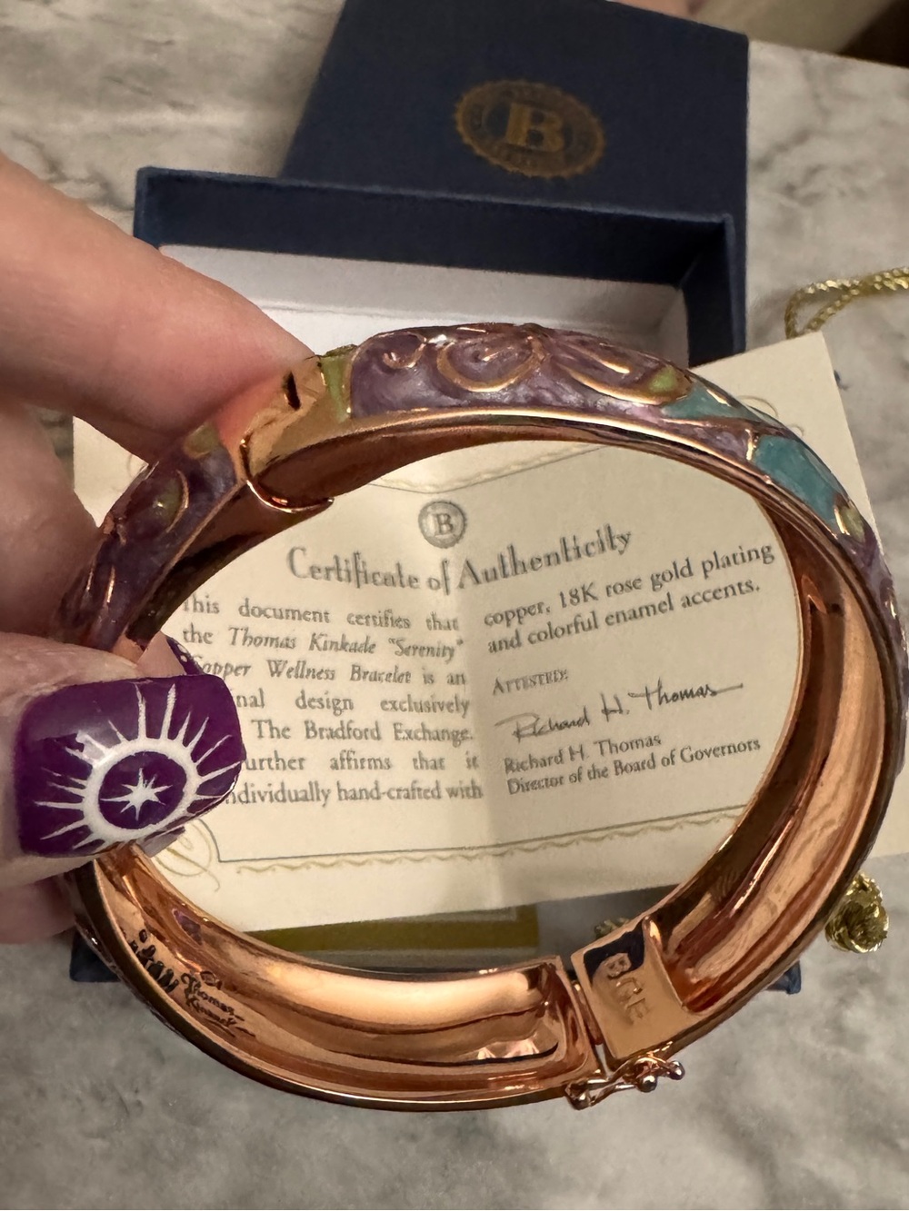 Bradford Exchange Rose Gold-Plated Enamel Swirl Bangle with Purple, Teal, Coral